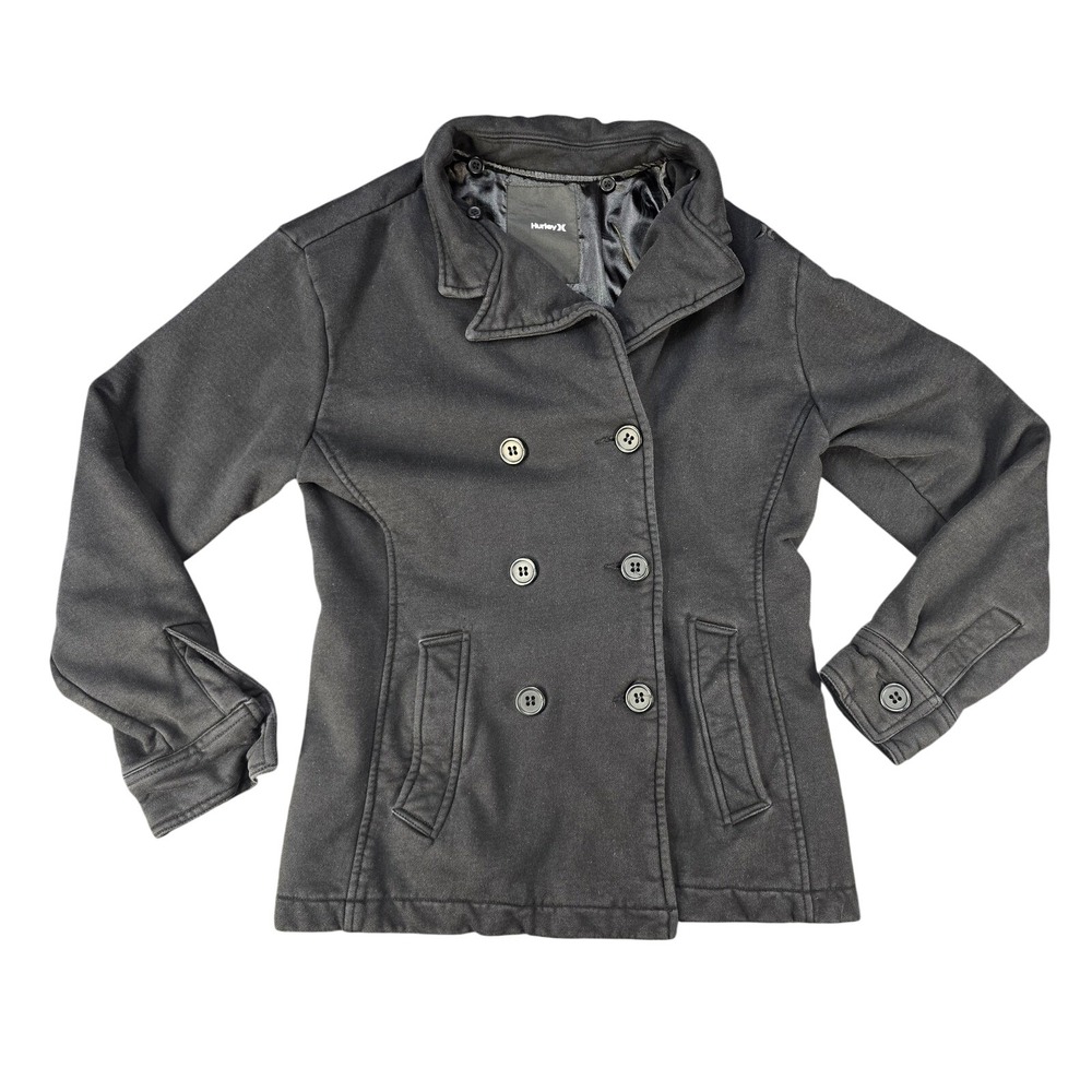 Hurley Women's Black Double Breasted Peacoat Jacket‎ Cotton Button Front Size M